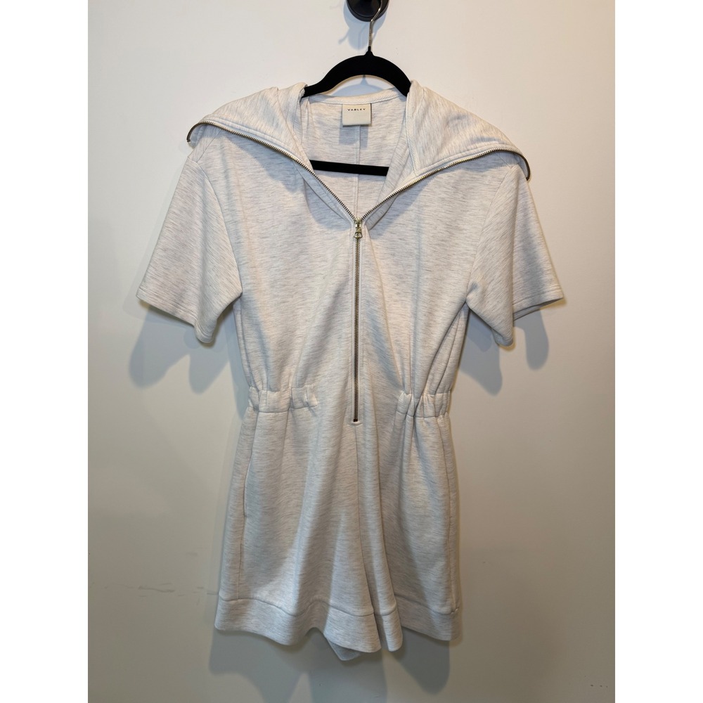 Varley Womens Short Sleeve Half Zip Romper Oatmeal Heather Jersey Small